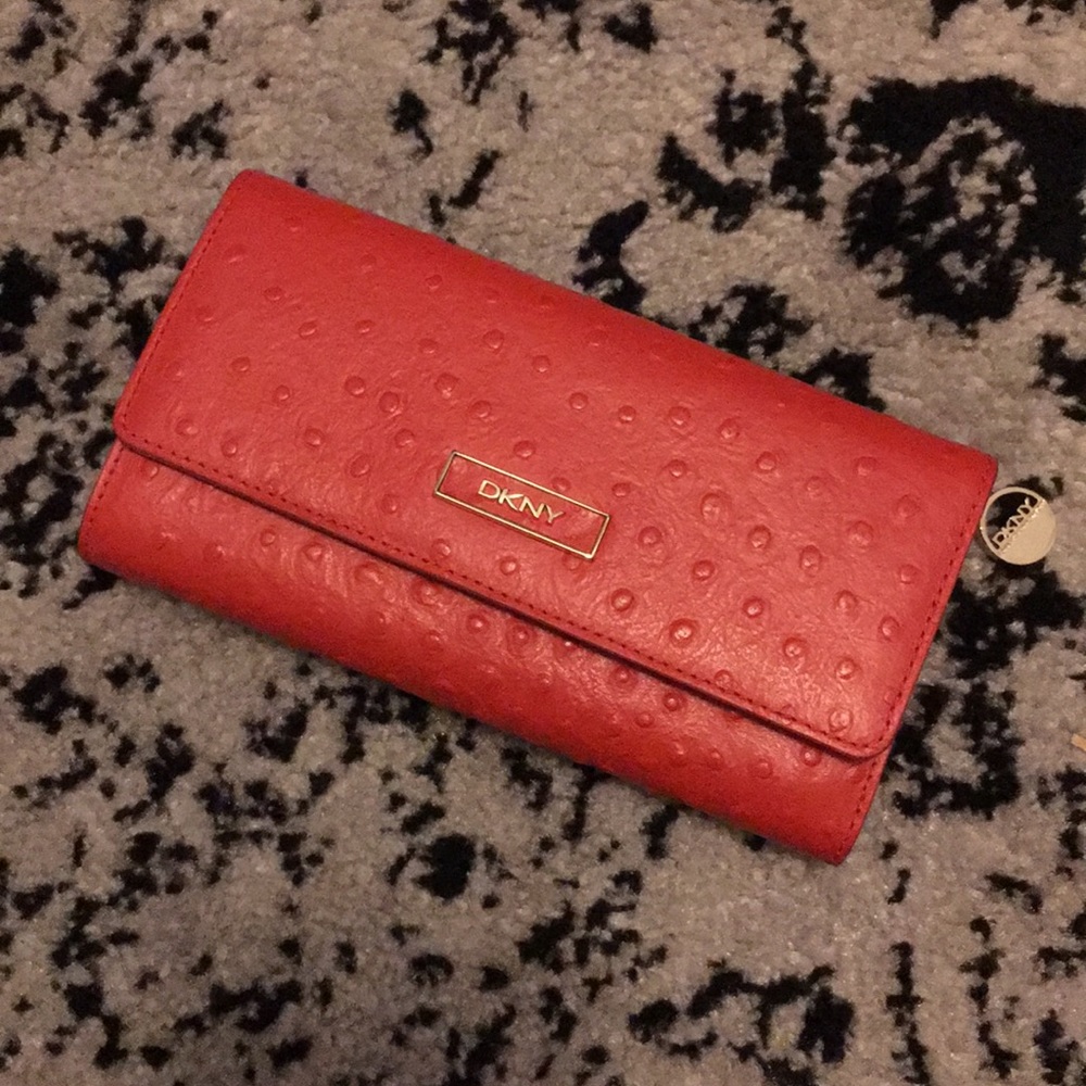 NWOT Red DKNY Ostrich Leather Wallet